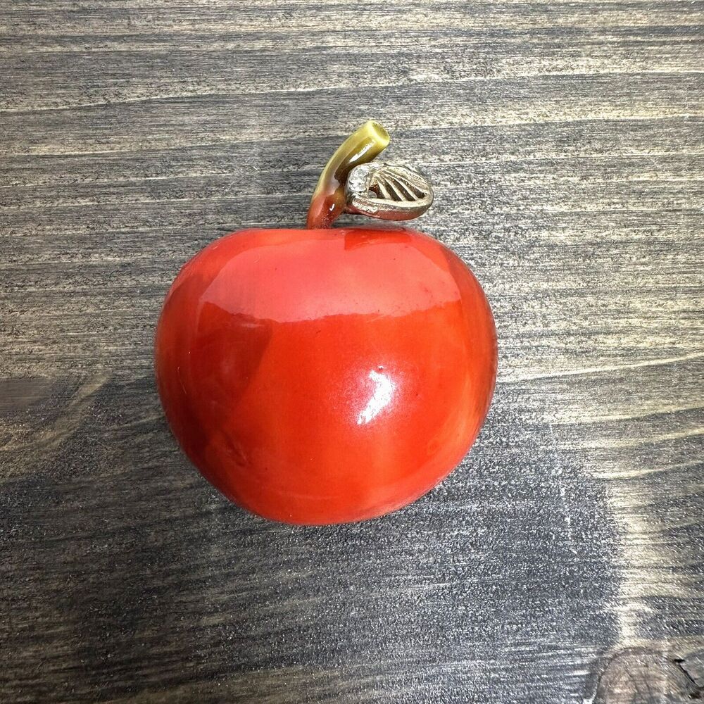 Vintage HAR‎ Red Apple Brooch Pin Enamel Over Metal Hargo Rhinestones Signed